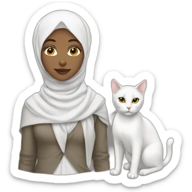 A girl in hijab with white cat sticker