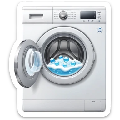 washing machine with door open and bubbles sticker