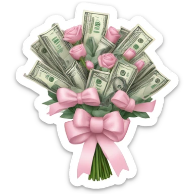 Money bouquet with a light pink bow on it sticker