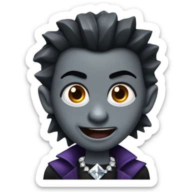 Vampire with grey skin, black spiked hair, and shiny diamond necklace sticker