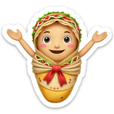 A burrito with arms bow on top sticker