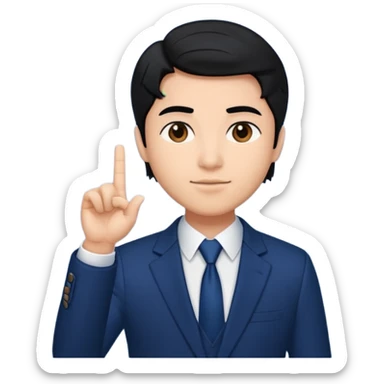 Copy this photo, the face like the same with finger heart 🫰🏻 and dark blue suit , the hair color is black sticker