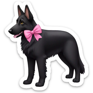 Black German shepherd dog with all black fur and with pink bow in her hair sticker