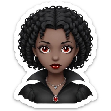 A black vampire girl with short curly hair sticker