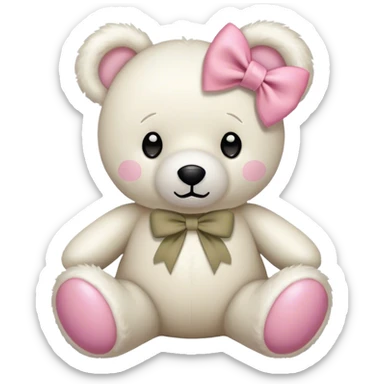white Teddy bear with khaki pink bow sticker