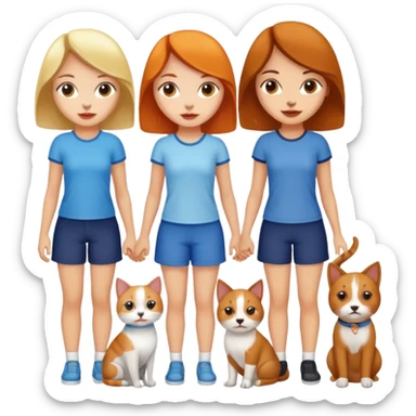 4 girls-friend with their cats and dogs sticker