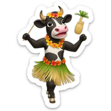 Hawaiian cow dancing with a straw skirt sticker