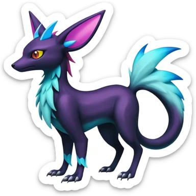 Colorful scaly flurry bioluminescent dark gloomy ghoulish spooky dull dusky translucent neon edgy cool dark edgy Latias-Sergal-Vernid-feline-Umbreon-Sylveon-Bastet-Fakémon-hybrid-fusion-creature, full body sticker