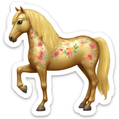 Golden horse with floral pattern on its body  sticker