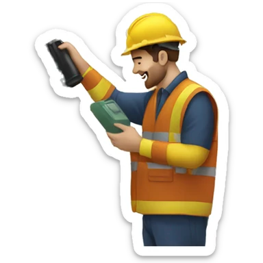 man hugging an oil rig sticker