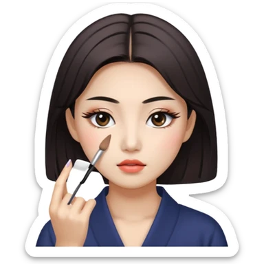 Korean woman applying eyeshadow, focused expression sticker