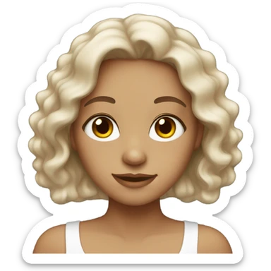 a girl with brown hair, white skin, long eyelashes, brown eyes, almond shaped eyes, wavy hair sticker