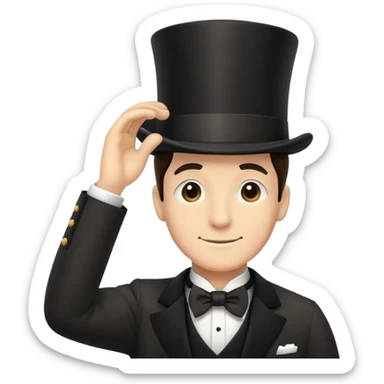 a butler with a black top hat tipping his hat in gratitude sticker