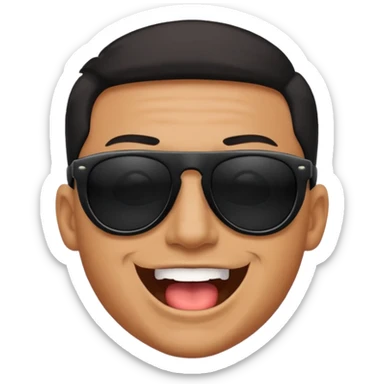 a bold man with black sunglasses and his mouth opened sticker