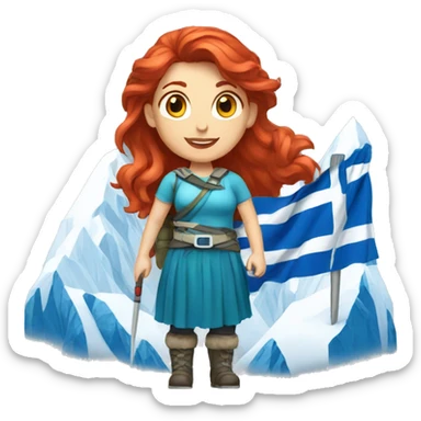 a red hair female on everest with greek flag sticker