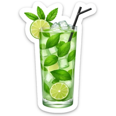 Mojito – tall glass with lime, mint leaves, and ice sticker