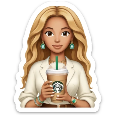 Beyoncè with a Starbucks drink and a bracelet  sticker