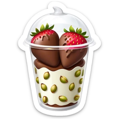 Chocolate covered Strawberries with pistachios in a plastic cup sticker