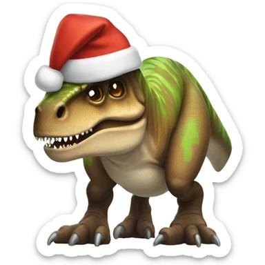 T. rex wearing a Christmas sweater and Santa hat sticker
