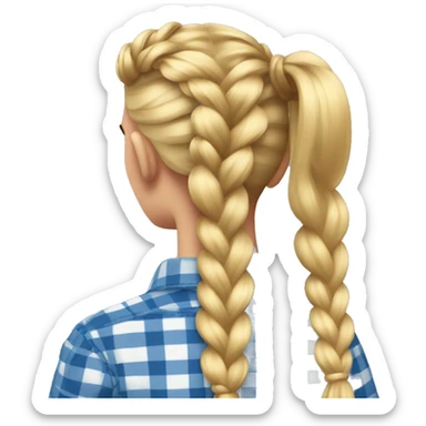 Woman in plaid shirt with blonde French braid from behind sticker