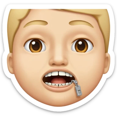 person zipping their mouth closed with a zipper sticker