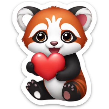 Baby red panda holding heart sticker