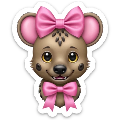 hyena with a pink bow, large shiny bow sticker