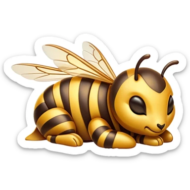Meme-Worthy Cute Sleeping Hornet Portrait Emoji, Head resting peacefully with a contented smile, showcasing a compact, striped body with softly closed wings and eyes gently closed in serene slumber, Simplified yet adorably endearing features, highly detailed, glowing with a soft, drowsy glow, high shine, relaxed and utterly lovable, stylized with an air of playful laziness, soft glowing outline, capturing the essence of a sleeping hornet that feels destined to become the next viral icon of adorable rest! sticker