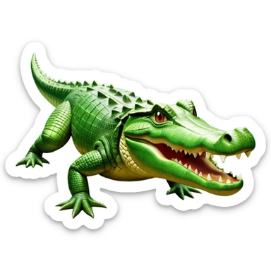 cinematic-crocodile-realistic-full-body-lounging-emoji,-massive-scaled-body-partially-submerged-in-shallow-water,-head-tilted-dramatically,-rough-green-and-brown-hide-textured-with-deep-ridges,-simplified-yet-realistic-focused-features,-highly-detailed,-glowing-with-an-almost-sarcastic-glow sticker