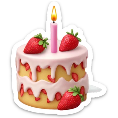 Pink strawberries and cream birthday cake with a candle sticker