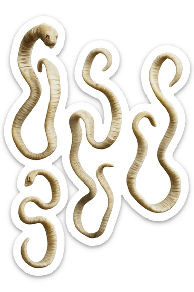 CINQUE PARASSITI COME LA TENIA FLUTTUANO IN ARIA, iperrealistico 4k sticker