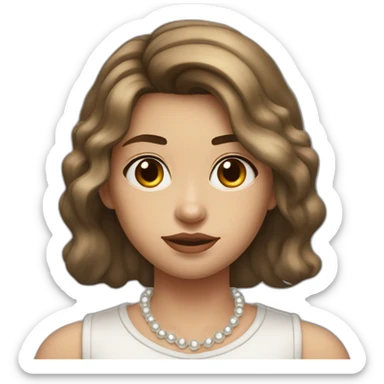 24 years old girl looking weary with white complexion and hair around armpit length with brown hair with silver and pearl chain necklace sticker