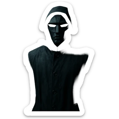 Squid Game series, Front Man in black mask and coat, mysterious atmosphere sticker