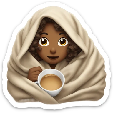 girl with curly hair inside a blanket sipping coffee eyes closed sticker
