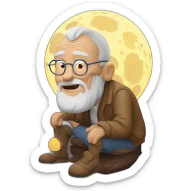 Un viejo anciano durmiendo en la luna sticker