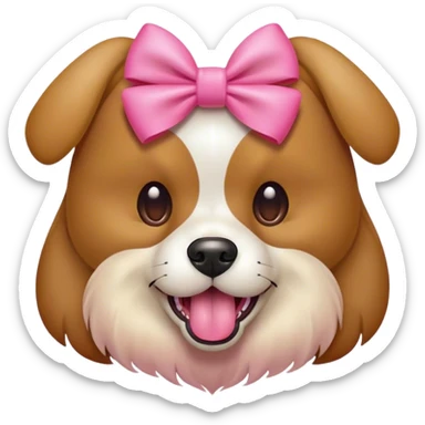 Perro con un moño rosa sacando la lengua  sticker