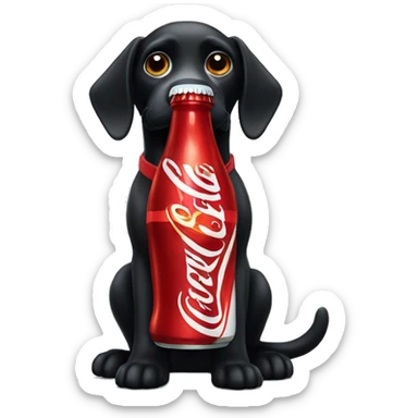 A black dog as a Coca Cola bottle  sticker