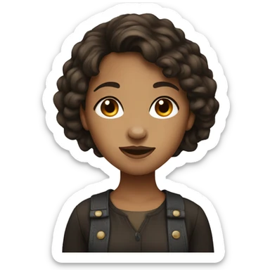 young female artist tan with dark brown hair sticker