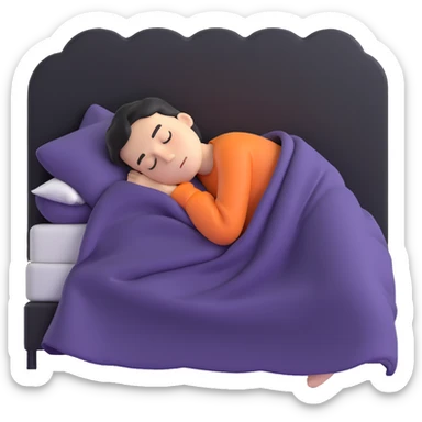 person sleeping under a blanket on a king bed, face hidden, angled corner view sticker