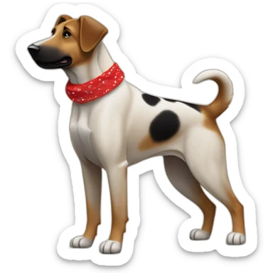 75% Coonhound 25% German Shepherd mix dog wearing small plain red bandana side view full body left facing sticker