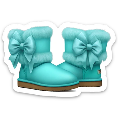 Realistic pair of tiffany blue fur Ugg boots  with ribbon bows. sticker