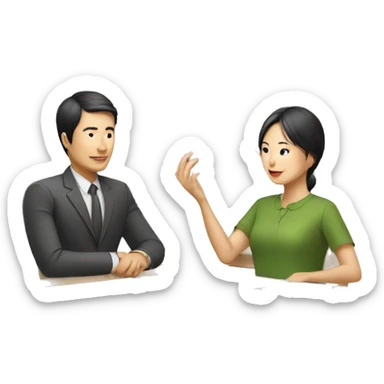 two asian people in discussion，with a paper on the desk sticker