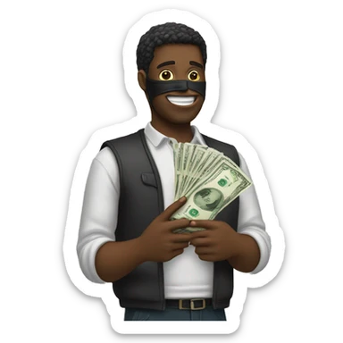 man with his money in hand with mask on sticker