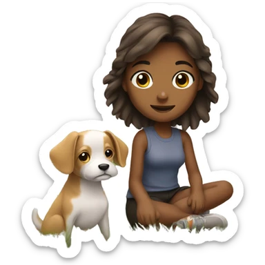 girl with dog in nature sticker
