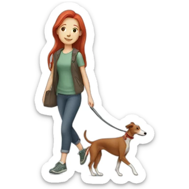 red haired girl walking her greyhound sticker