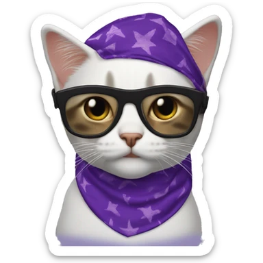 a cat wearing the iconic macho man rand savage purple bandana and goggles sticker