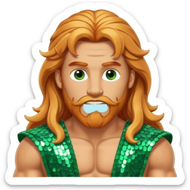 Hercules, God of Heroes from Gods and Goddesses with long reddish blonde hair, bronze and green sequin outfit sticker