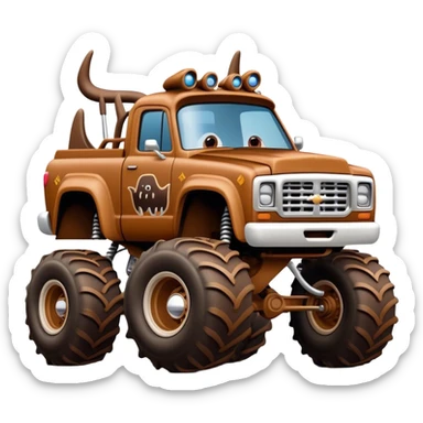 Monster Mutt - Monster Jam (Model Year: 2021) (Iconic colour: Brown with dog features) - A unique monster truck with playful, dog-inspired design cues. The vehicle is painted in warm brown tones and features subtle dog motifs (such as a stylized snout or ear shapes). It should blend the rugged power of a monster truck with quirky, endearing canine features. sticker
