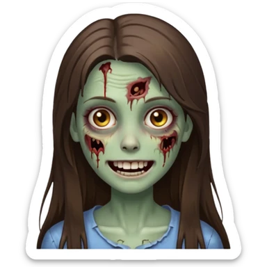 a zumbi girl with long brunette straight hair and light brown eyes, she is happy and beautiful  sticker