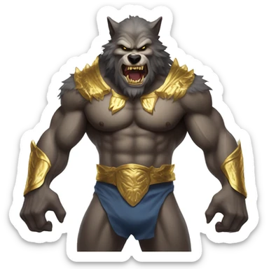 Muscular Wolfman wearing clothes with gold fangs sticker